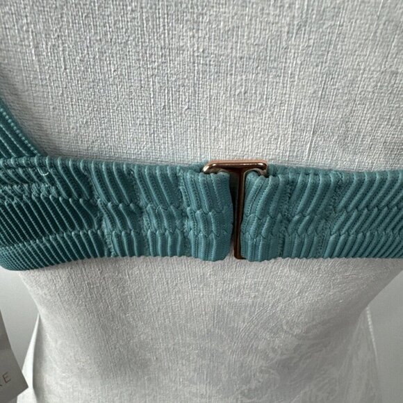 Shade & Shore Women's 38DD Padded Tie Shoulder Plunge Rib Swim Top Green - Picture 8 of 15